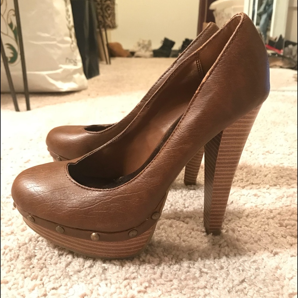Studded Tan Leather Heels